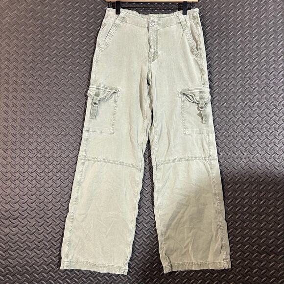 American Eagle Stretch Wide Leg Cargo Washed Green Casual Pants Women’s Size 4 - Picture 1 of 7
